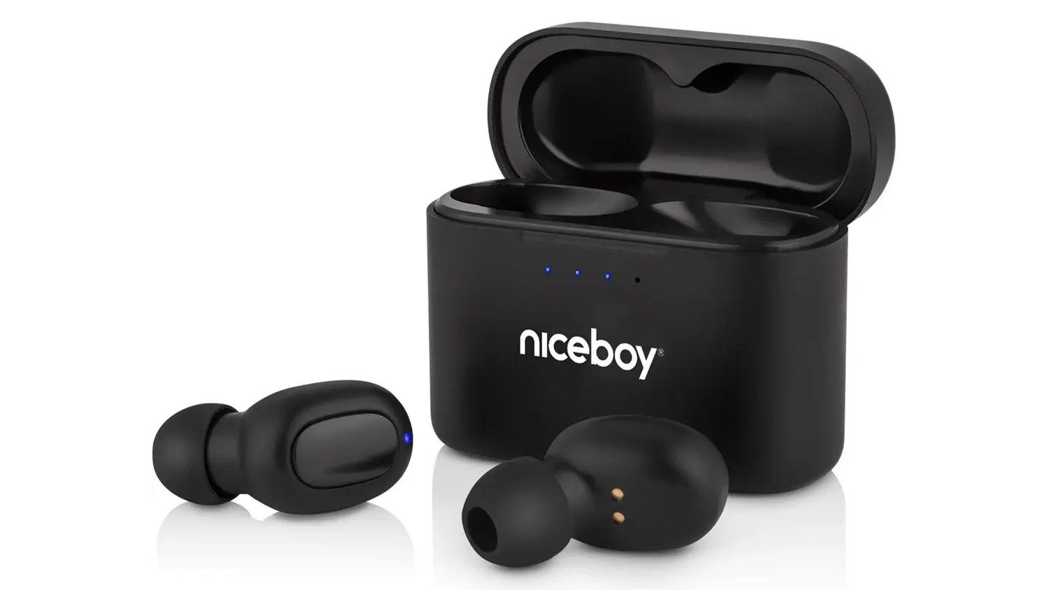 Bezdrôtové slúchadlá Niceboy HIVE Podsie 4 Black detail slúchadiel a puzdra
