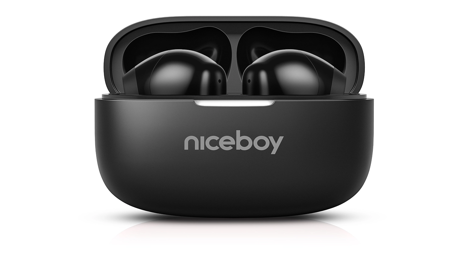Sluchátka Niceboy Beans 5 PRO Black v pouzdře – přední pohled