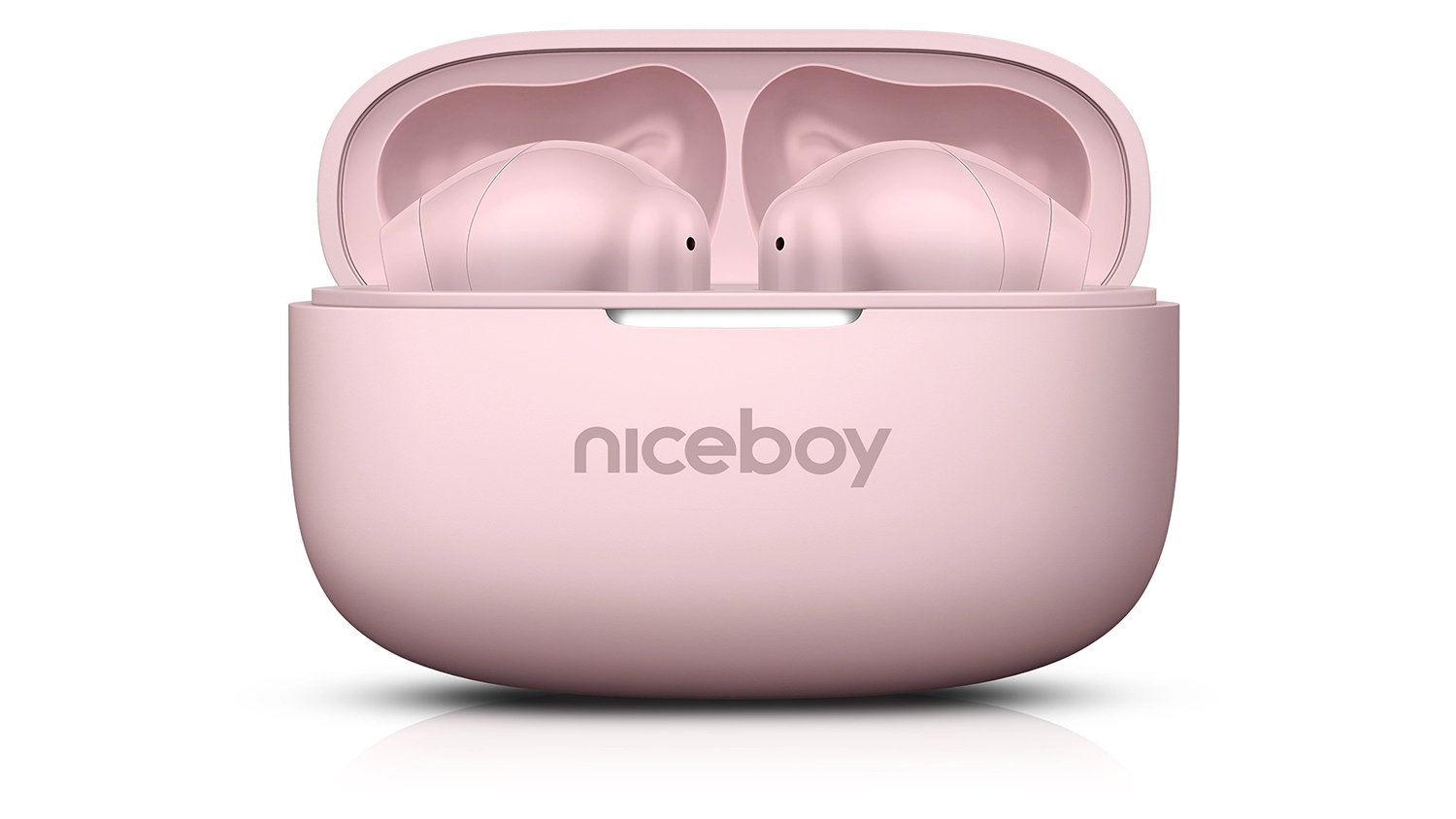 Sluchátka Niceboy Beans 5 PRO Pink v pouzdře – přední pohled