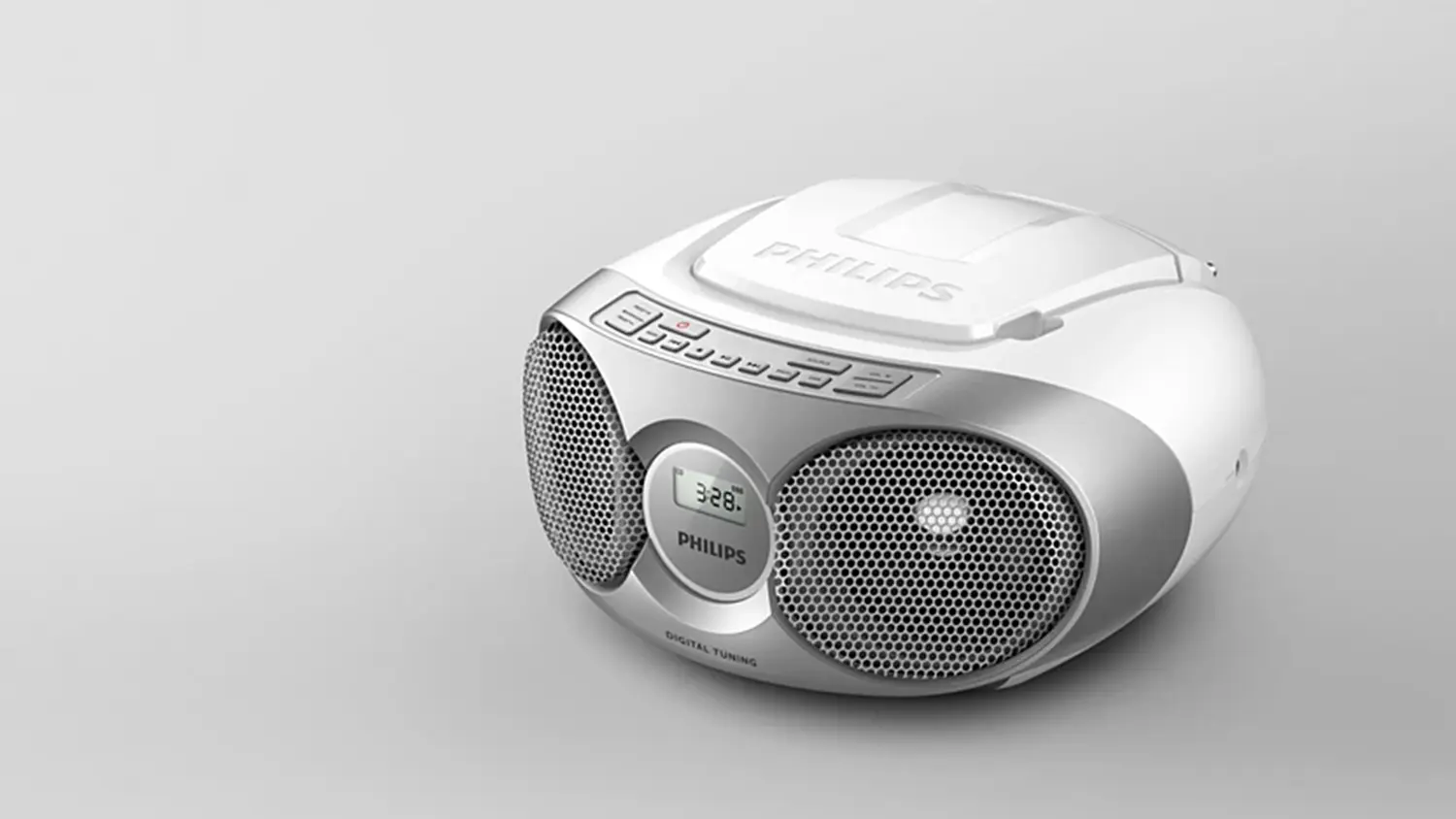 Bočn&yacute; pohľad na prenosn&eacute; CD r&aacute;dio Philips AZ215S/12.