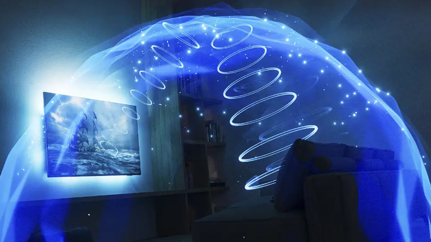 Vizualizace 3D zvuku u Smart QLED televizoru PHILIPS 55PUS9010/12