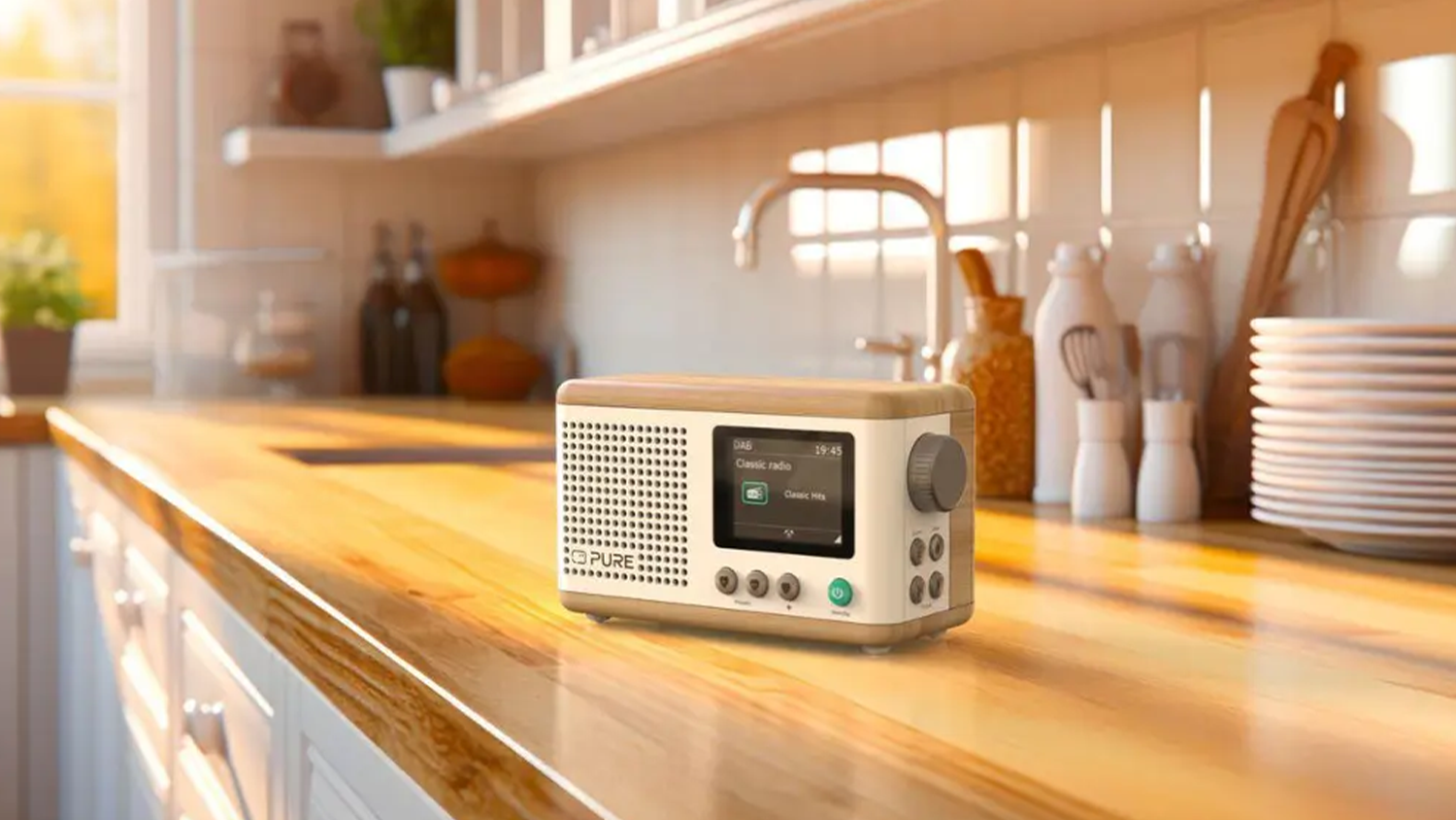 Rádio Pure Acoustics Classic Mini biele v interiéri