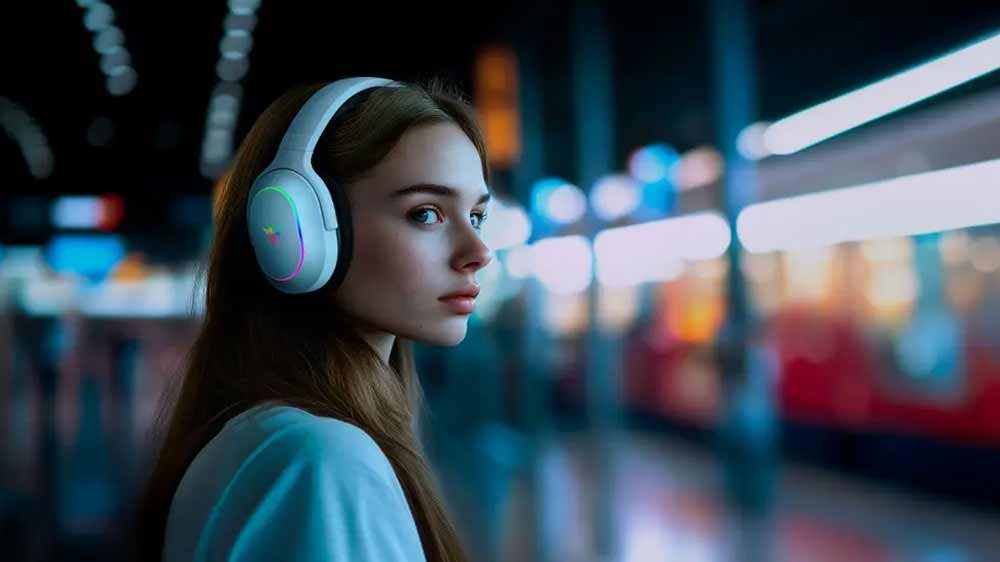 Bezdrátová herní sluchátka Razer Barracuda X Chroma na hlavě dívky_03