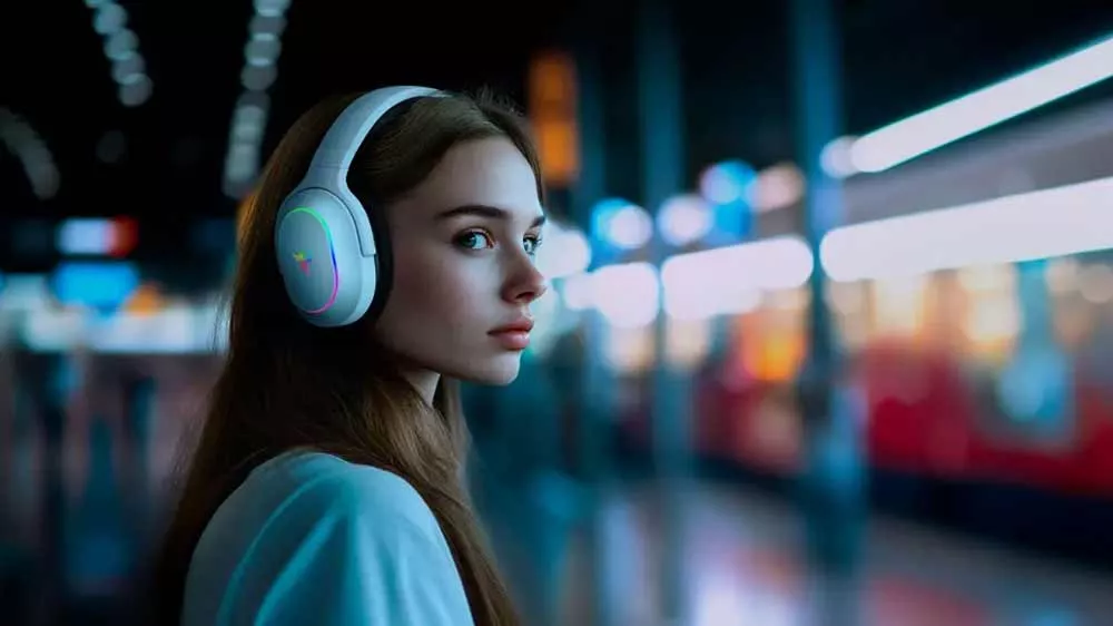 Bezdrátová herní sluchátka Razer Barracuda X Chroma na hlavě dívky_03