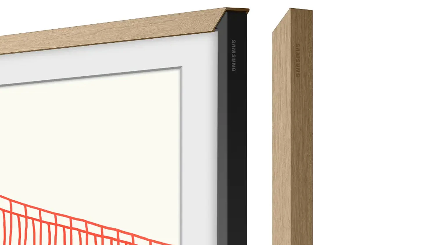 Ozdobn&yacute; r&aacute;m pro televizor Samsung The Frame VG-SCFA50TKB/XC Modern Teak při magnetick&eacute;m uchycen&iacute; na televizor
