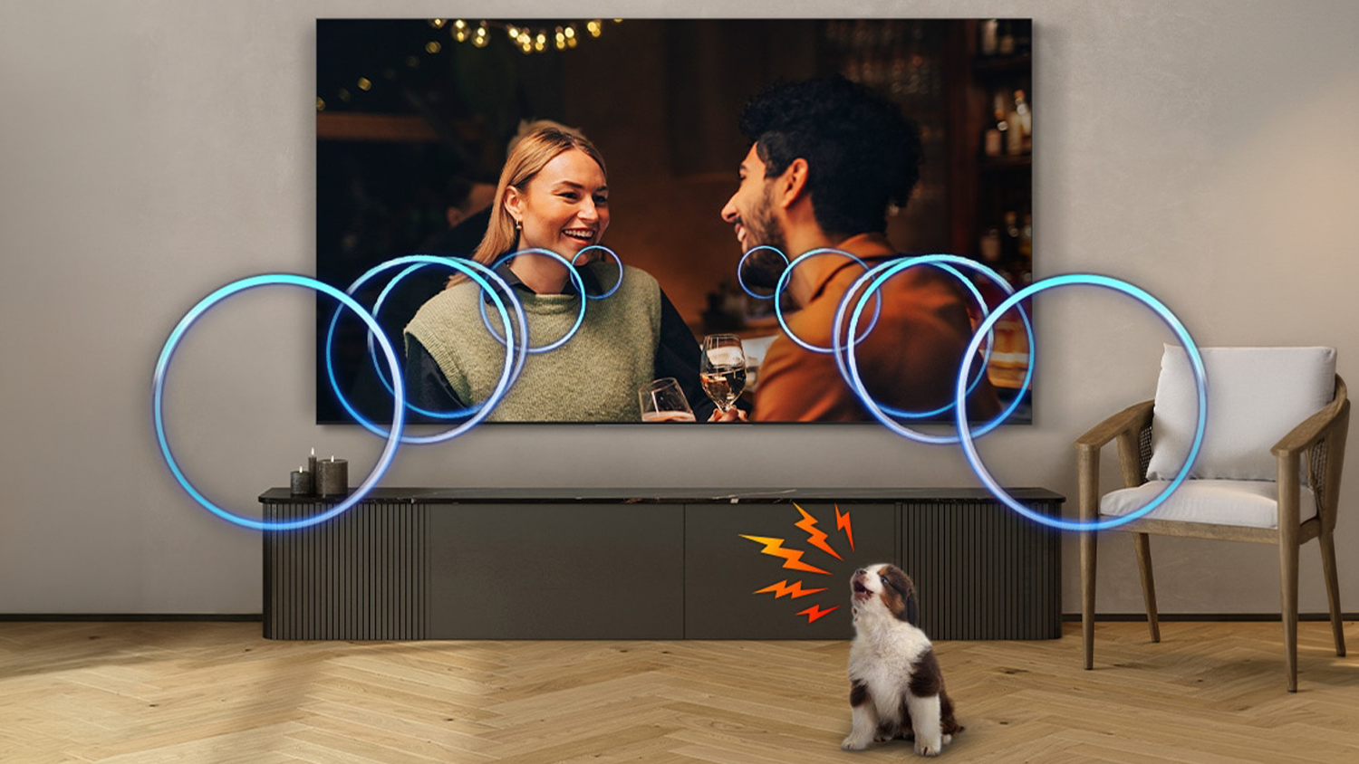 Neo QLED SMART televize Samsung QE65QN70H se zvukem reagujícím na štěkot psa