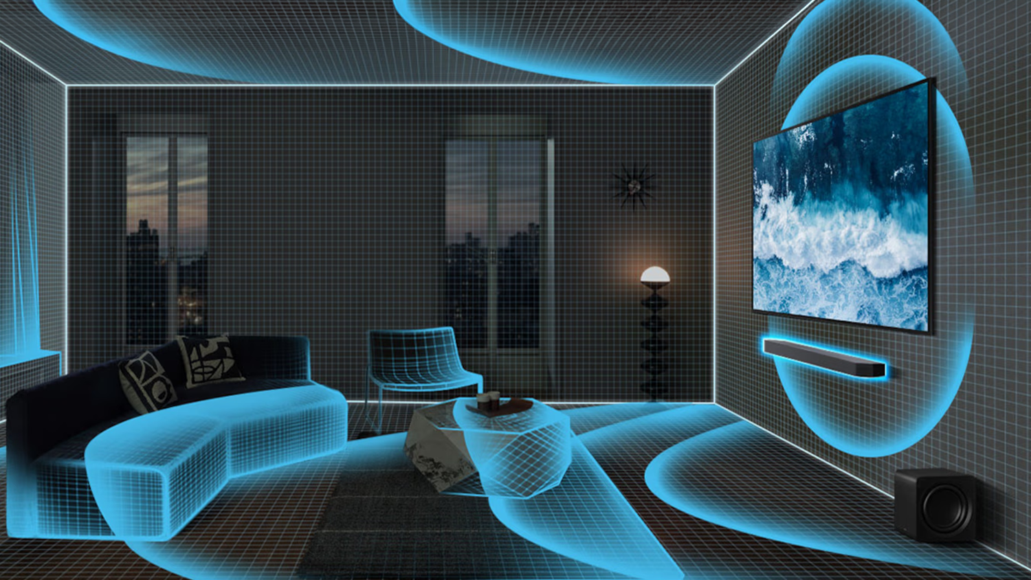 Vizualizace technologie SpaceFit Sound Pro
