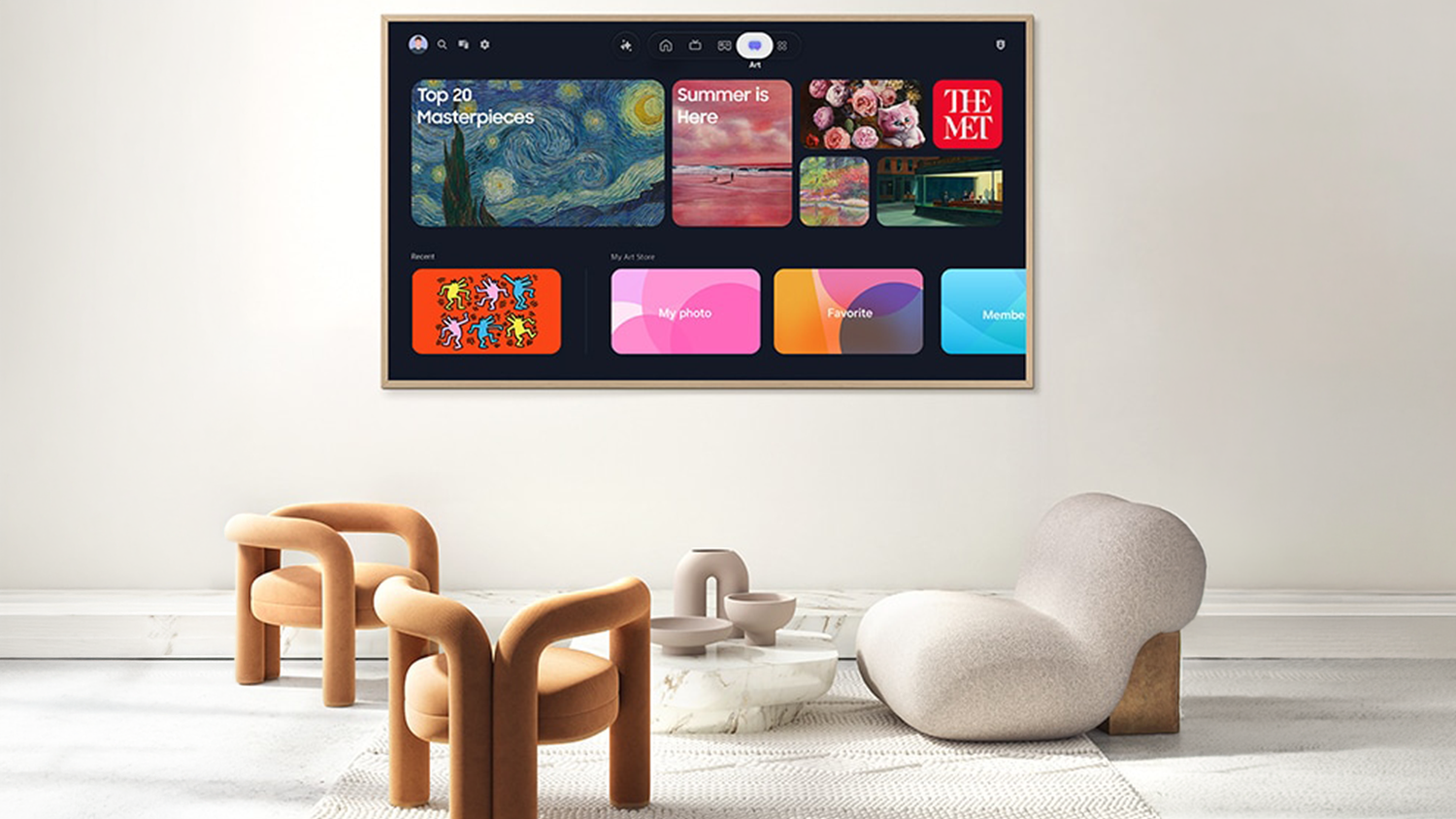 Neo QLED televize Samsung The Frame QE55LS03HA s otevřenou galerií Art Home