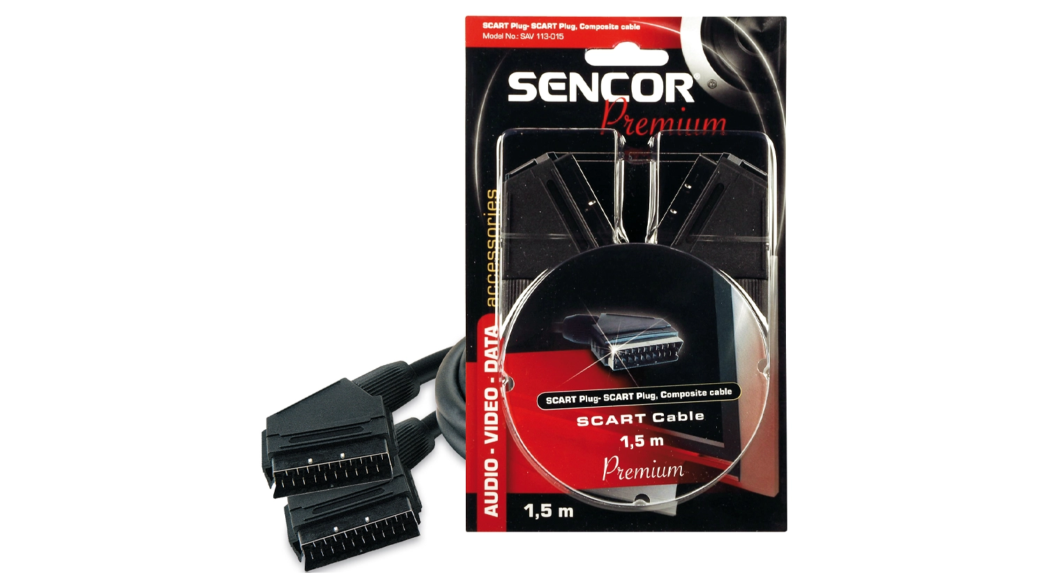 SCART kabel Sencor SAV 113-008 uvnitř balení na bílém pozadí