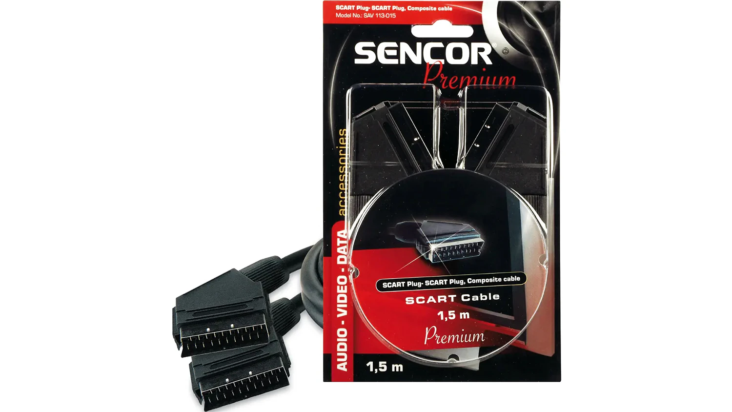 Sencor SAV 113-015 SCART cable on white background showing overall product design