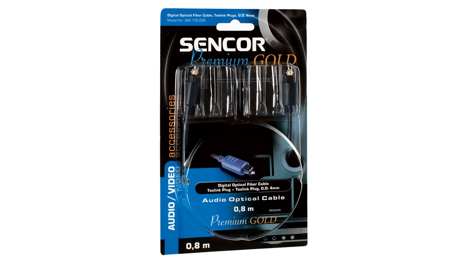Sencor SAV 115-008 Premium Gold optical cable in packaging on a white background