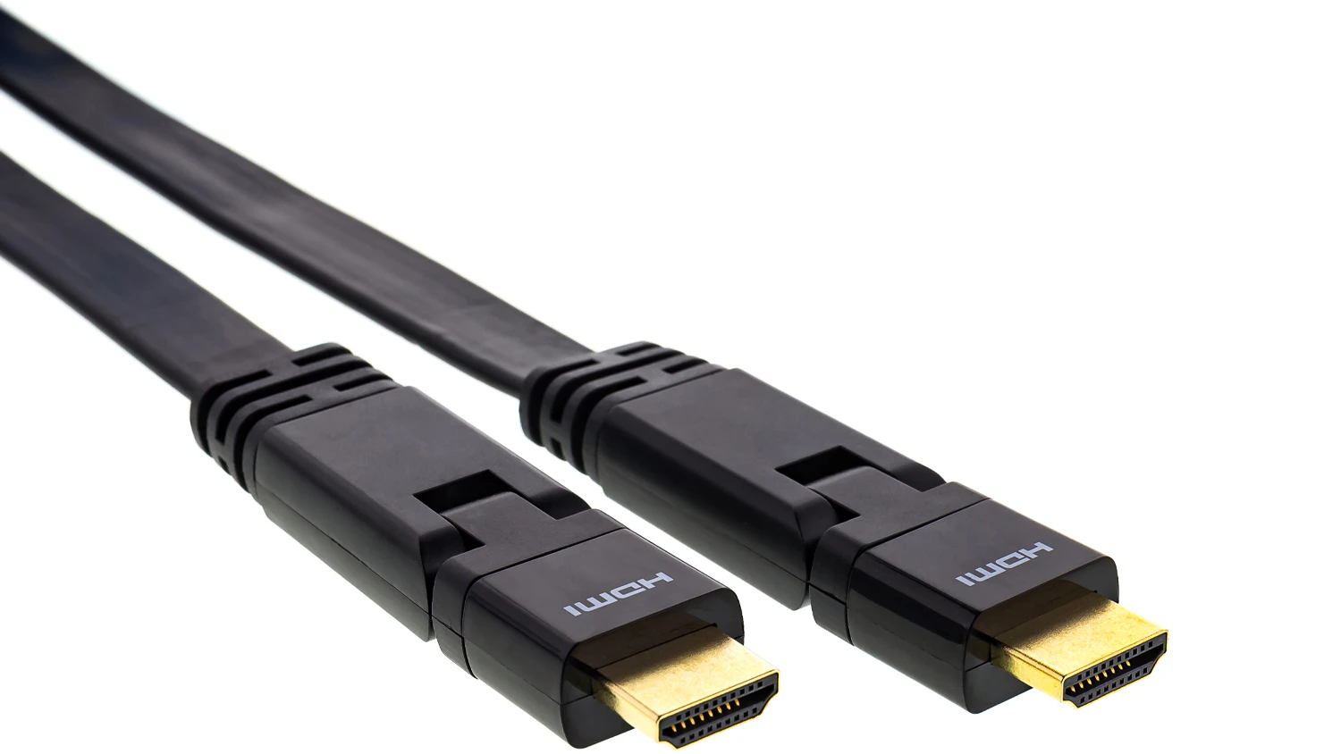 HDMI k&aacute;bel Sencor SAV 278-015 High Speed 2.0 s Ethernet 1,5 m ploch&yacute; otočn&yacute; na bielom pozad&iacute;