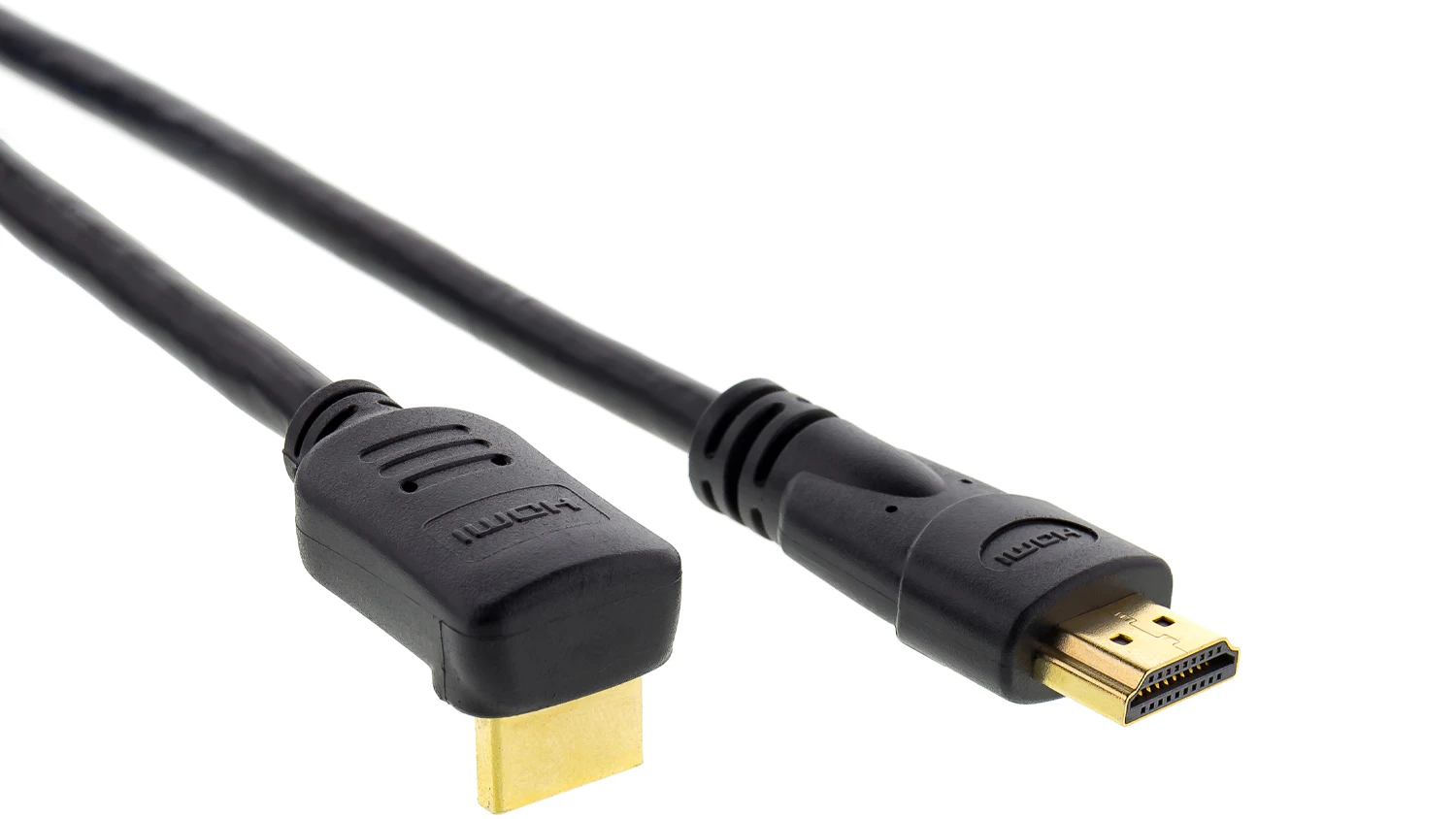 HDMI High Speed kabel Sencor SAV 276-015 90&deg; s Ethernetem na b&iacute;l&eacute;m pozad&iacute; ukazuj&iacute;c&iacute; celkov&yacute; design a 90&deg; konektor