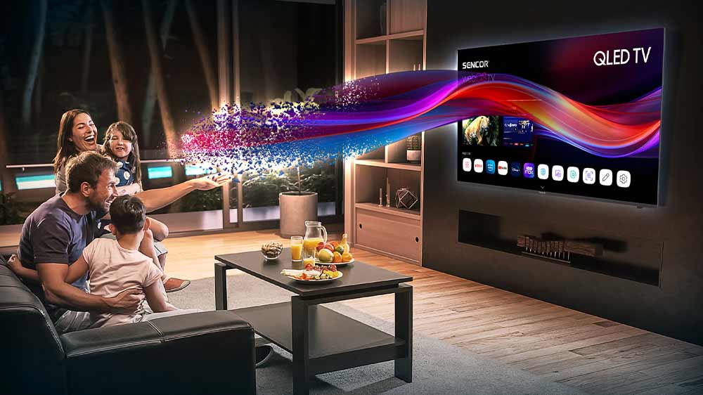 Rodina sledujíce televizi QLED WebOS Smart TV Sencor SLE 40QF860B_06