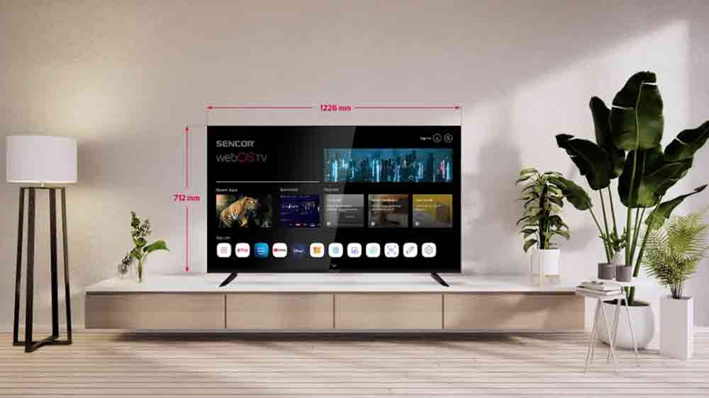 LED TV Sencor SLE 55US804B v obývacej izbe s nakreslenými rozmermi _03