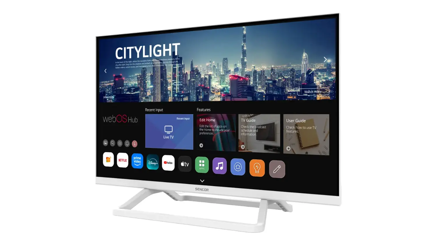 LED televizor Sencor SLE 24S841MBW z pravého úhlu