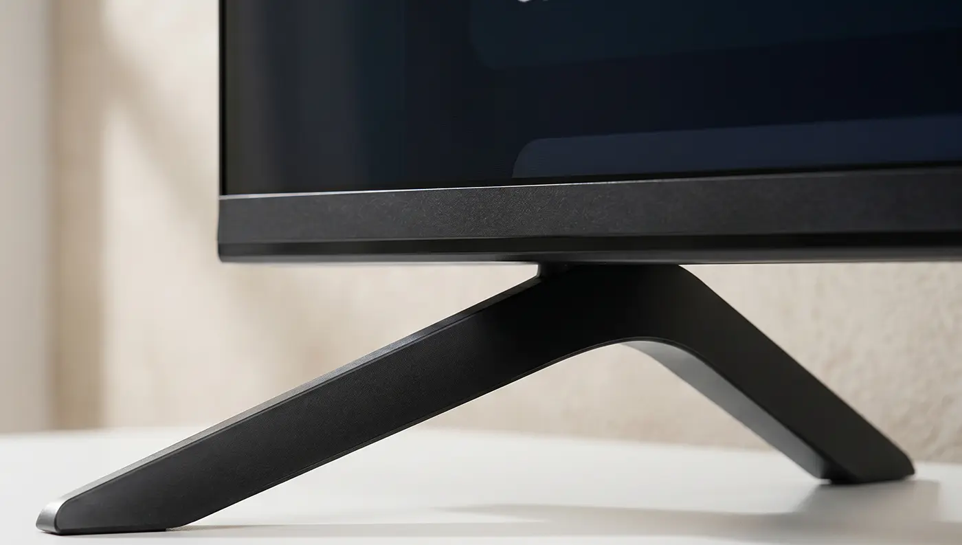 Elegantn&iacute; bezr&aacute;mečkov&yacute; design televizoru s centr&aacute;ln&iacute;m stojanem