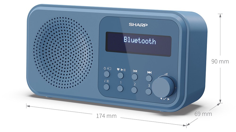 Prenosn&eacute; digit&aacute;lne r&aacute;dio Sharp Tokyo DR-P420 modr&eacute; zobrazuj&uacute;ce intuit&iacute;vne ovl&aacute;dacie prvky a digit&aacute;lny displej