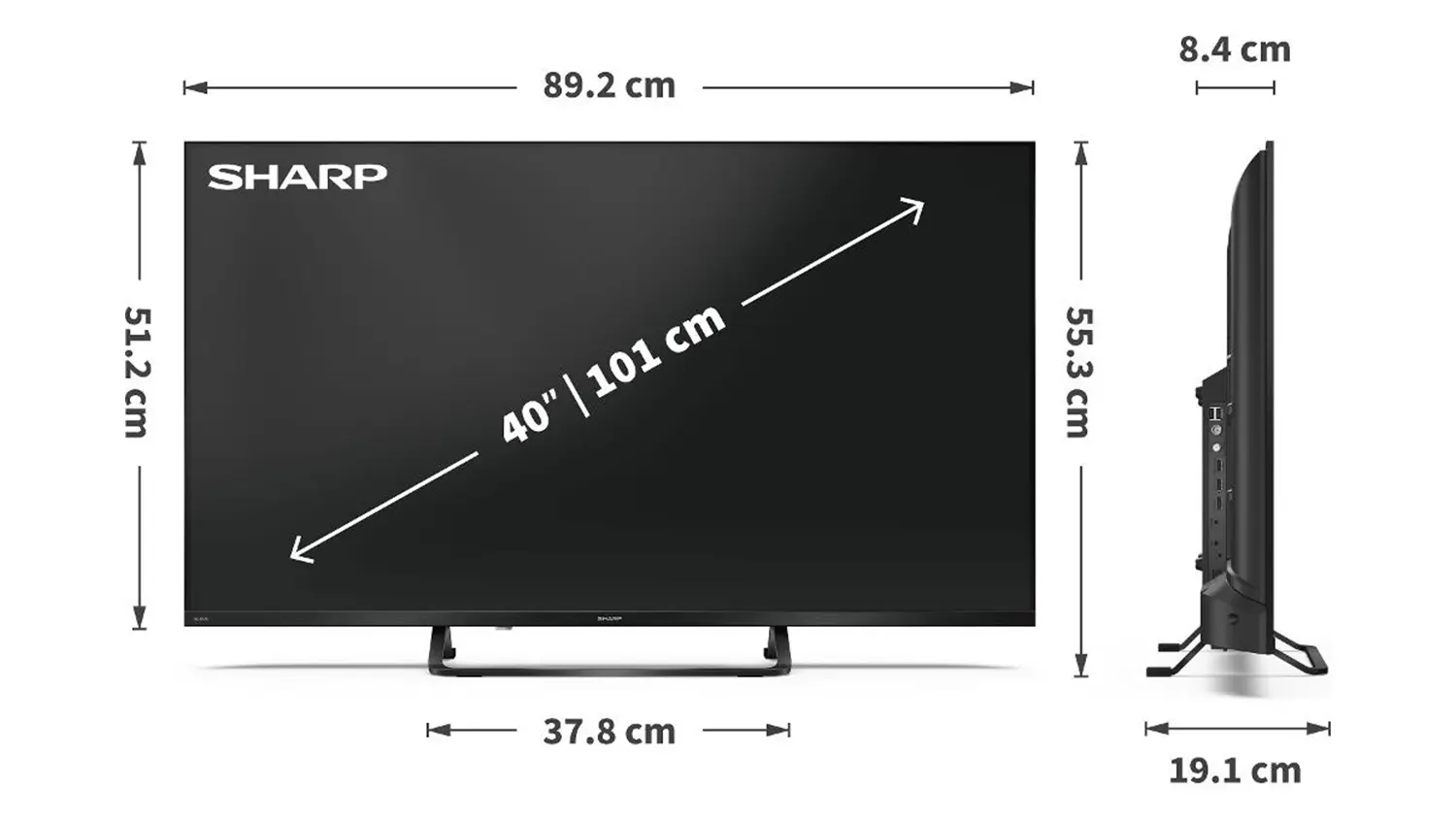 Rozměry QLED televize Sharp 40HF3865E