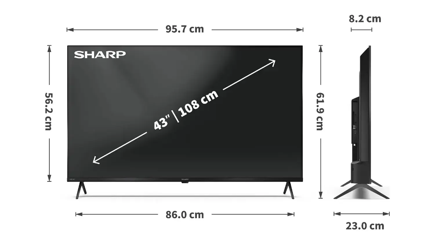 Rozměry QLED televize Sharp 43HP5265E