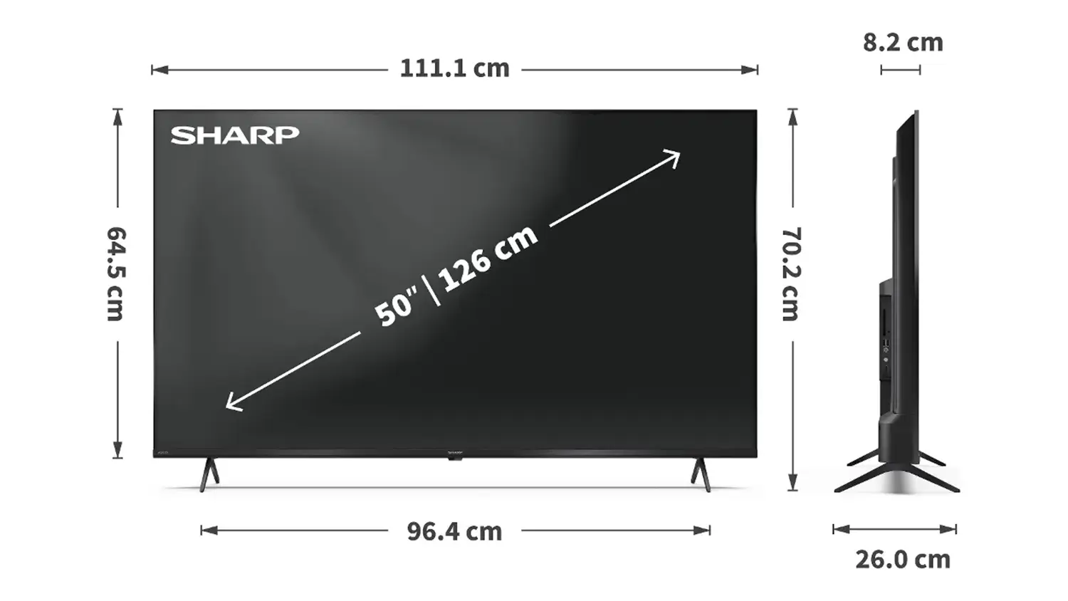 Rozměry QLED televize Sharp 50HP5265E