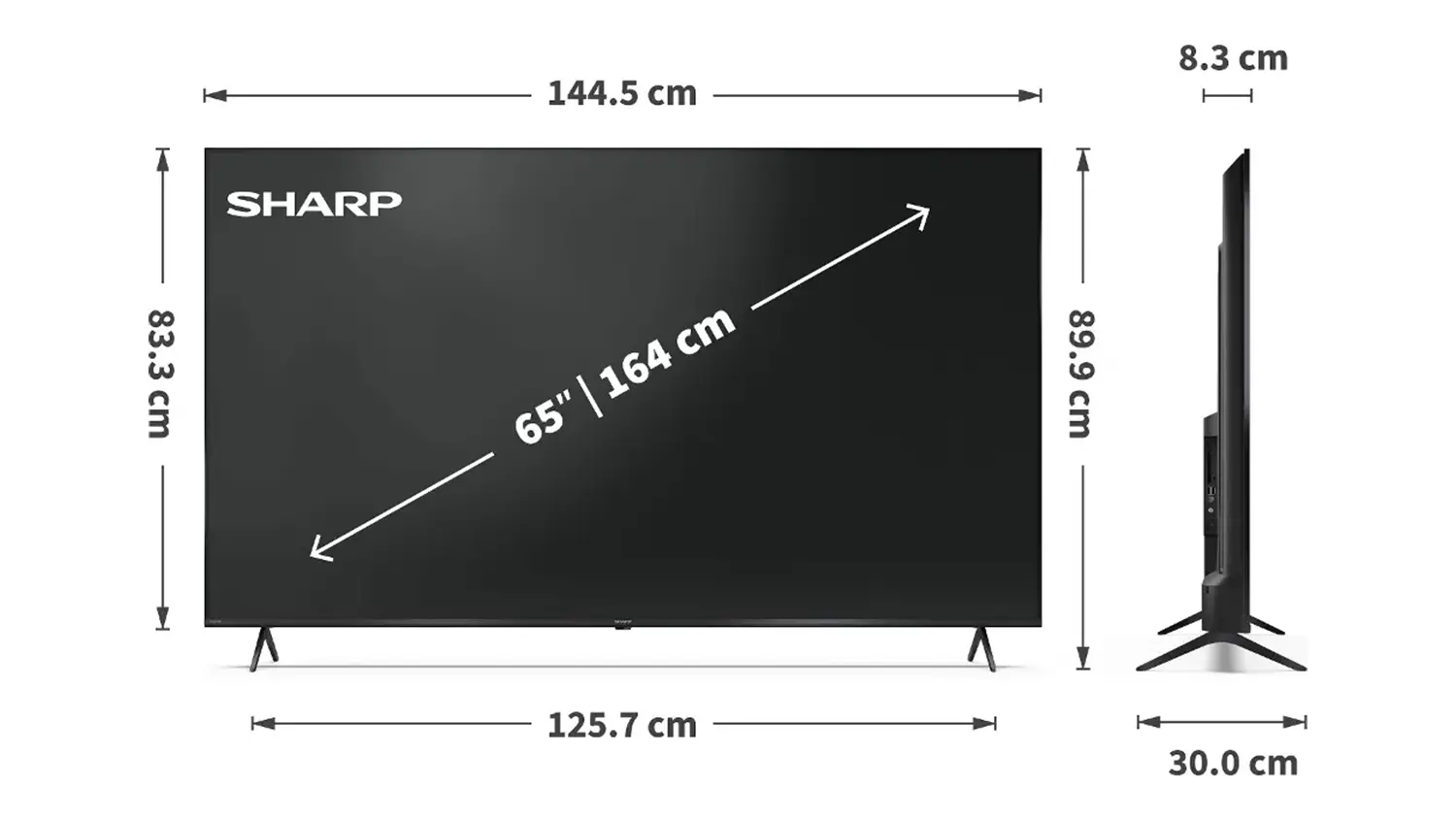 Rozměry QLED televize Sharp 65HP5265E