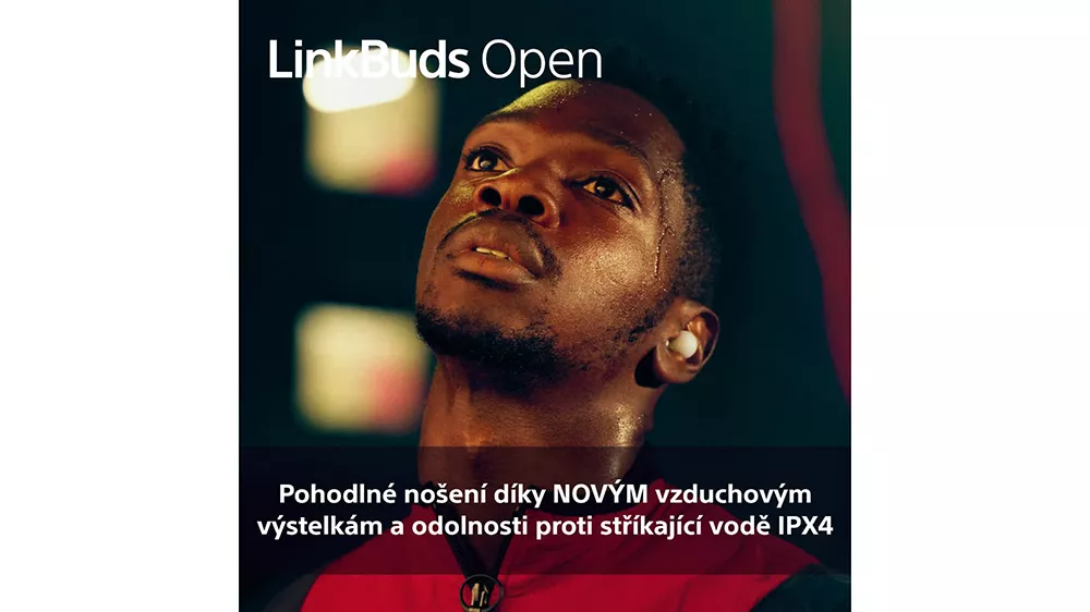 Bezdrátová sluchátka do uší Sony LinkBuds Open WFL910B.CE7 muž se zpocenou tváří_04