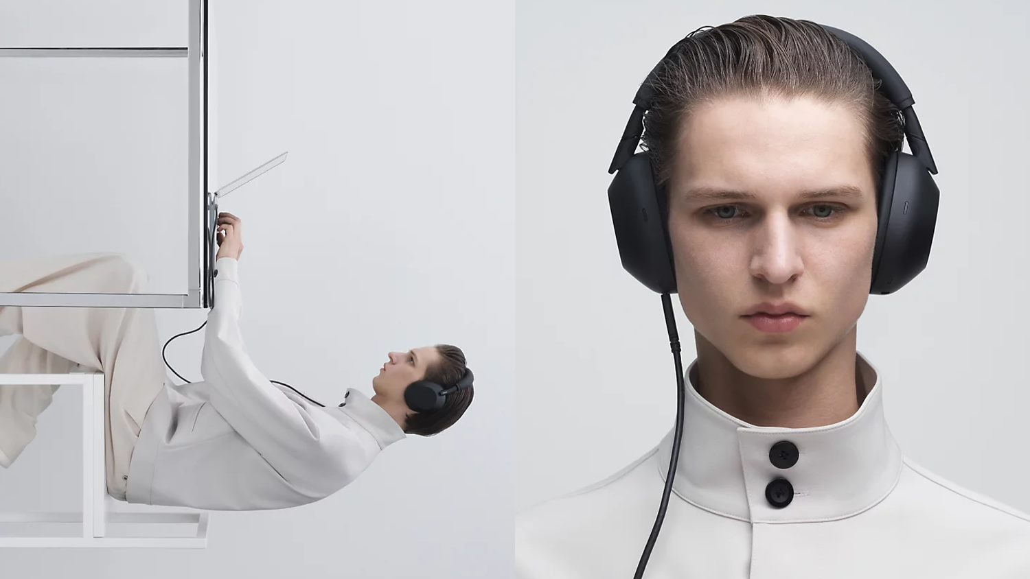 Muž pracující na notebooku s nasazenými sluchátky Sony WH-1000XM6