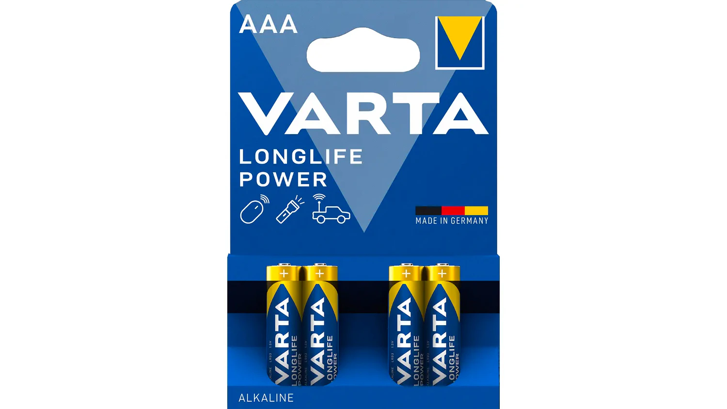 AAA baterie VARTA Longlife Power LR03 4ks v origin&aacute;ln&iacute;m balen&iacute; na b&iacute;l&eacute;m pozad&iacute;