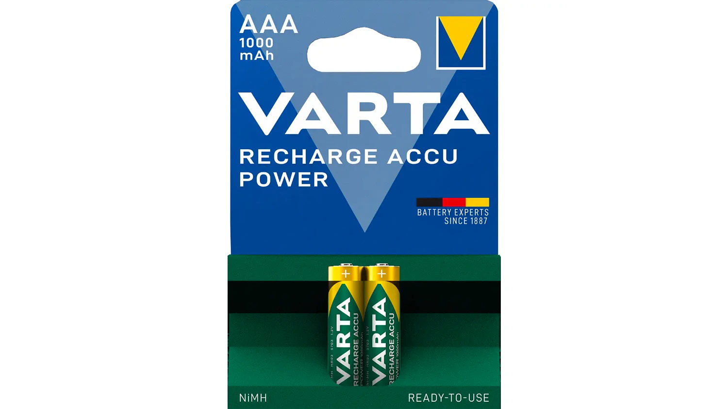Mikrotužkov&eacute; bat&eacute;rie AAA VARTA Recharge Accu Power HR03 05703 na bielom pozad&iacute; zobrazuj&uacute;ce celkov&yacute; dizajn balenia