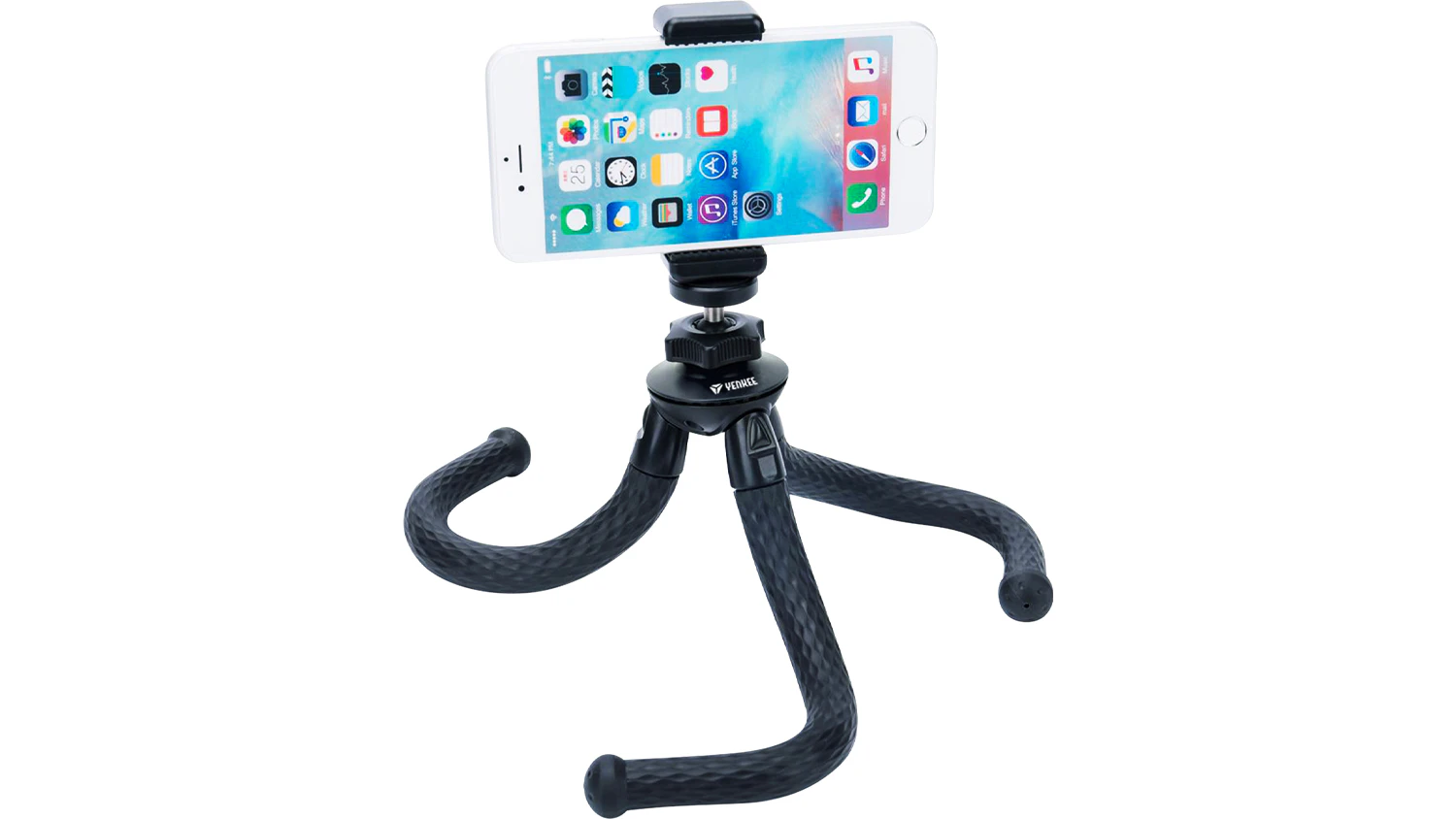 Univerz&aacute;ln&iacute; flexibiln&iacute; stoj&aacute;nek na telefon 3v1 Yenkee YSM 301BK při použit&iacute; s mobiln&iacute;m telefonem