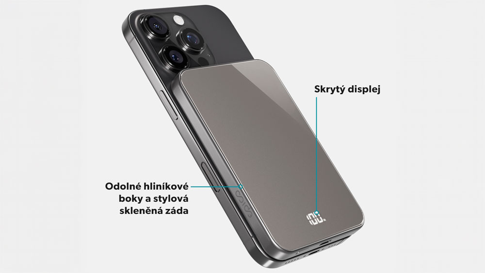 Bezdrátová powerbanka Epico UltraPack 5 000 mAh Mag+ se zaměřením na hliníkové boky a skrytý displej_03