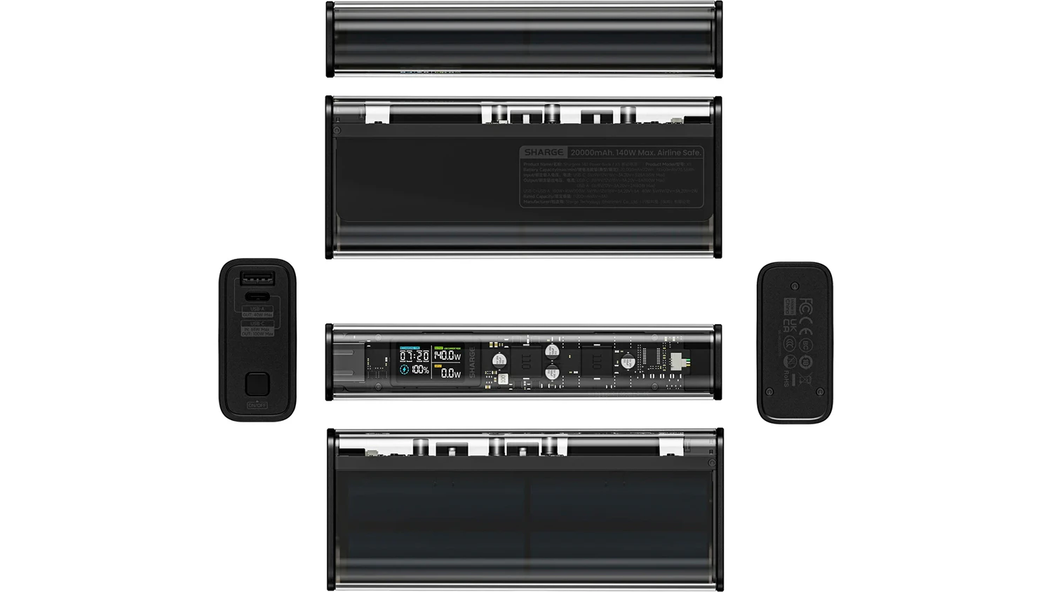 Powerbanka Sharge Shargeek 140W čern&aacute; ze v&scaron;ech stran