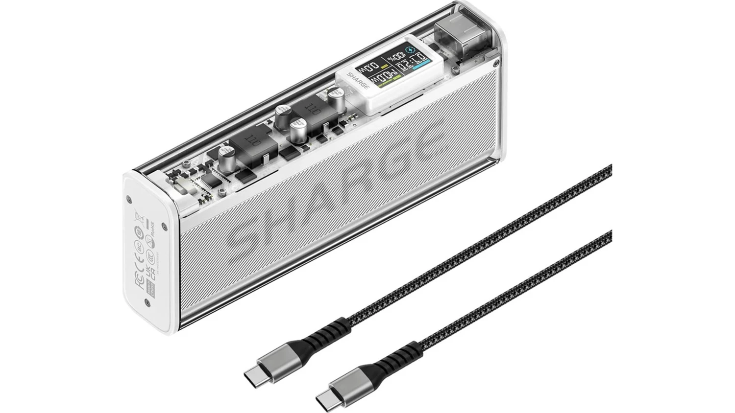 Powerbanka Sharge Shargeek 140W stř&iacute;brn&aacute; s nab&iacute;jec&iacute;m kabelem