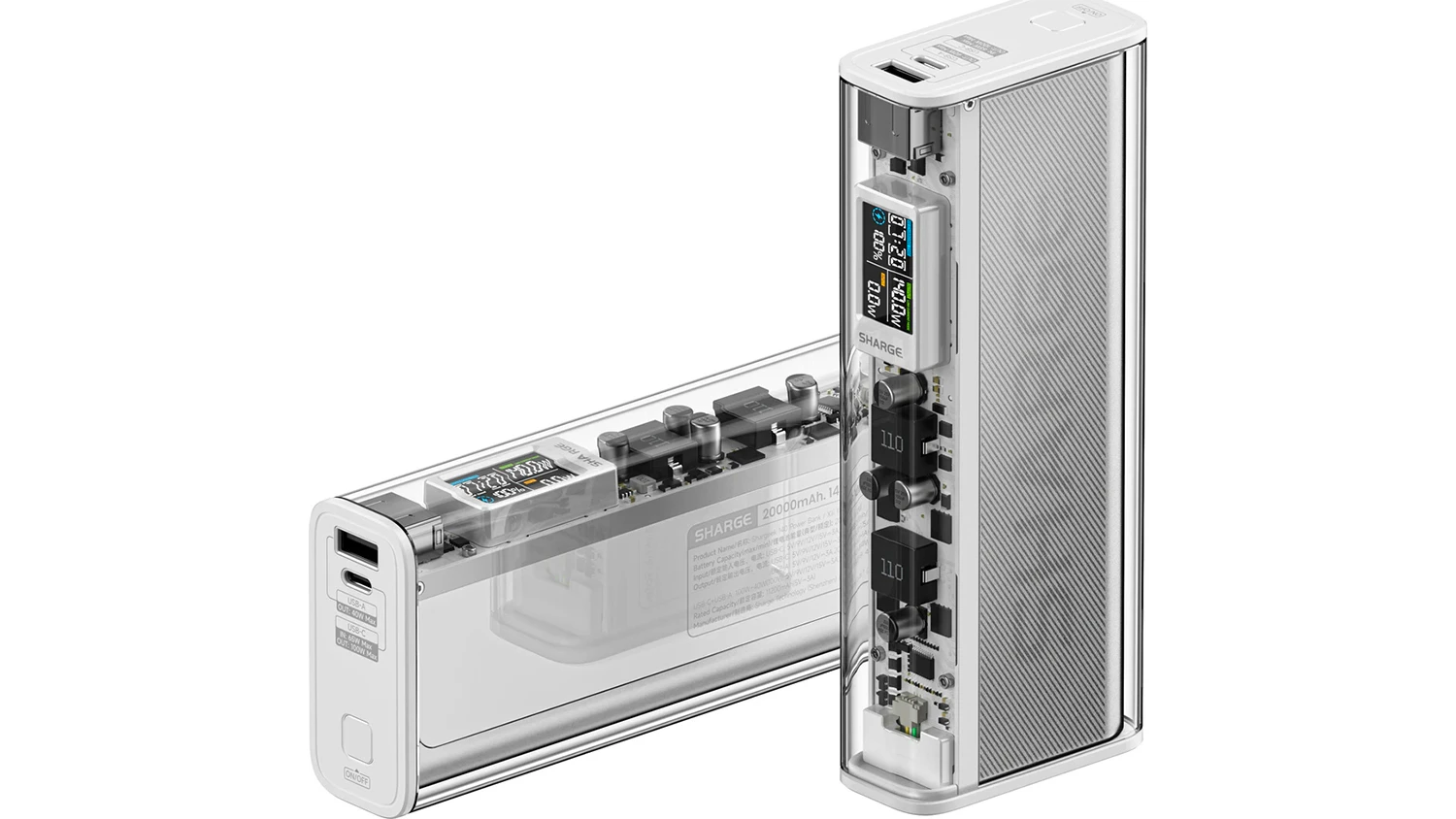 Powerbanka Sharge Shargeek 140W stř&iacute;brn&aacute; ze v&scaron;ech stran