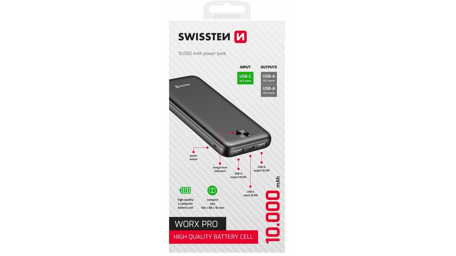 Powerbanka SWISSTEN Worx Pro 10 000 mAh v originál krabičce