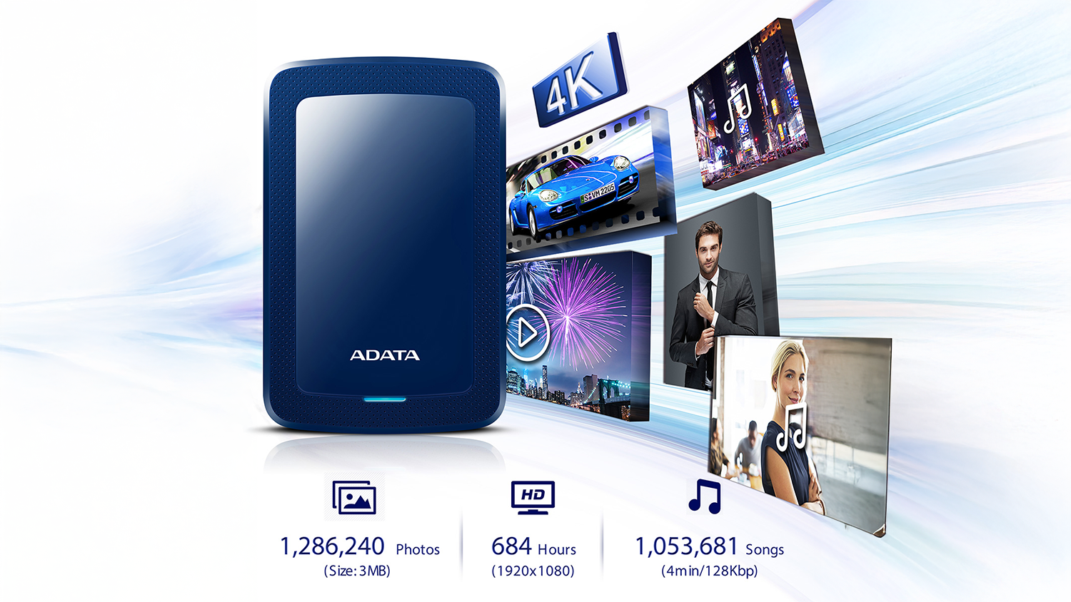 Externí disk ADATA HV300 s vizualizací knihovny