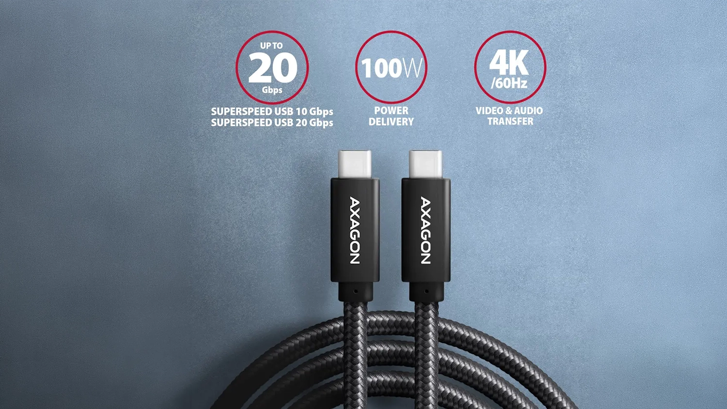 Dátový a nabíjací kábel AXAGON BUCM32-CM05AB USB-C a prehľad jednotlivých vlastností kábla