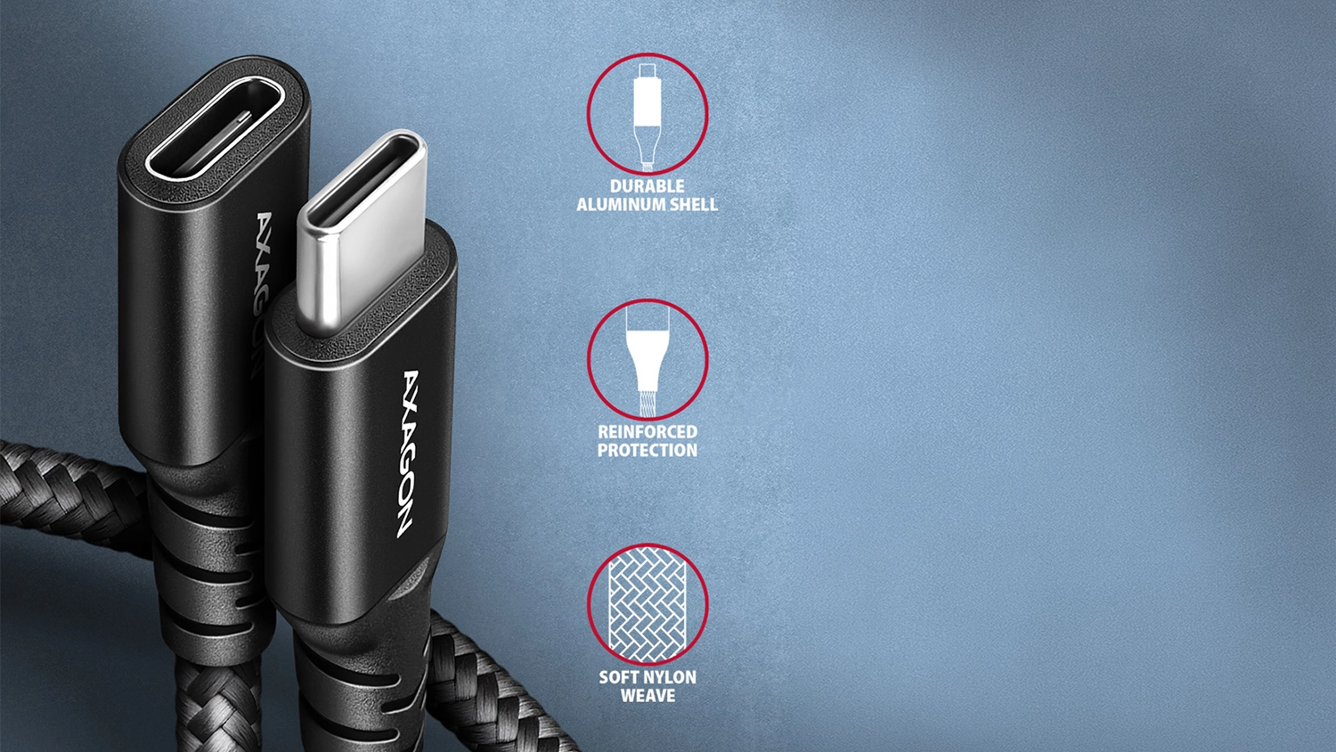 Predlžovací kábel AXAGON BUCM32-CF05AB USB-C/USB-C – ukážka všetkých funkcií