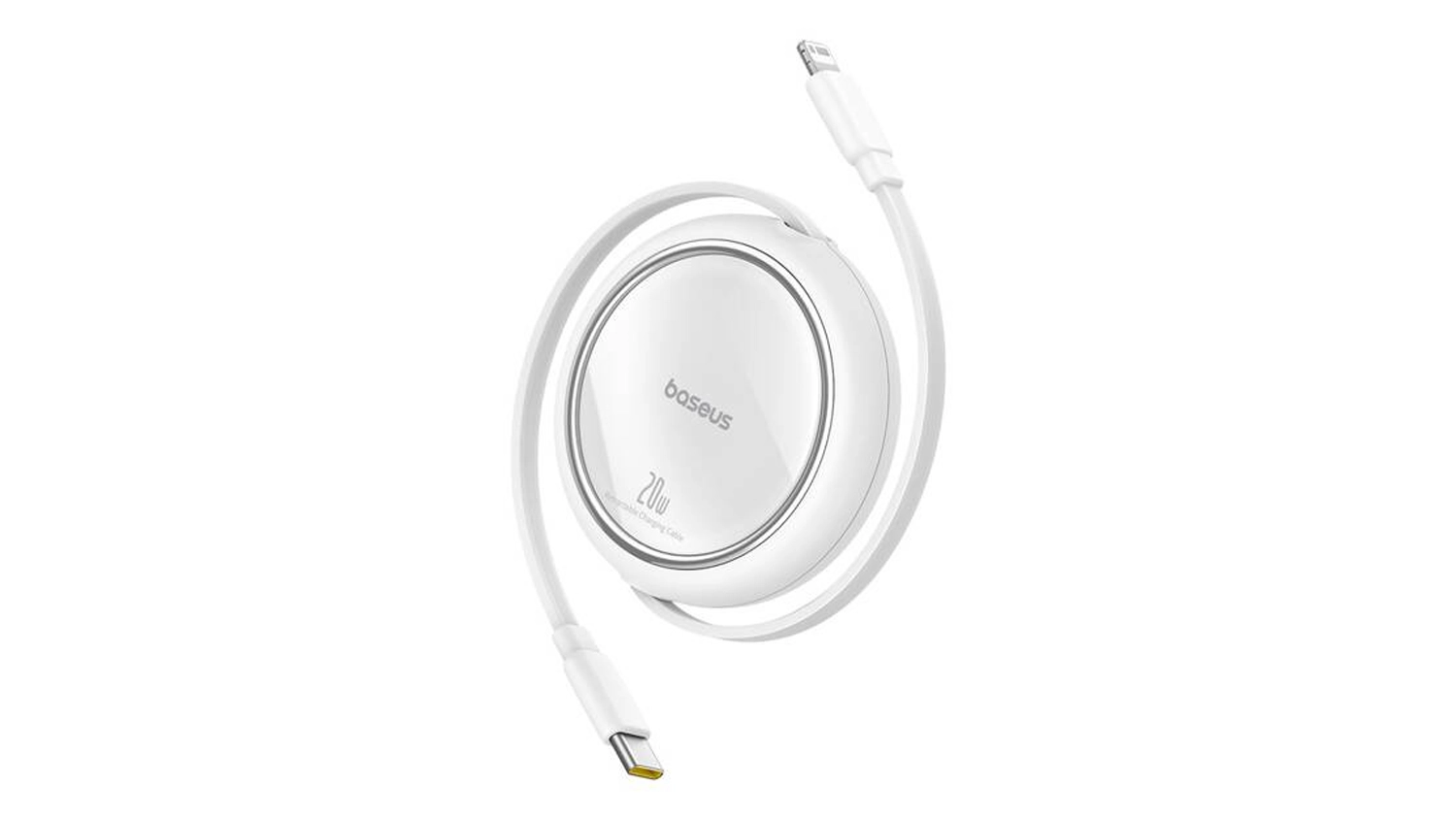 Navíjecí kabel Baseus USB-C/Lightn. 1m 20W bílý horní pohled