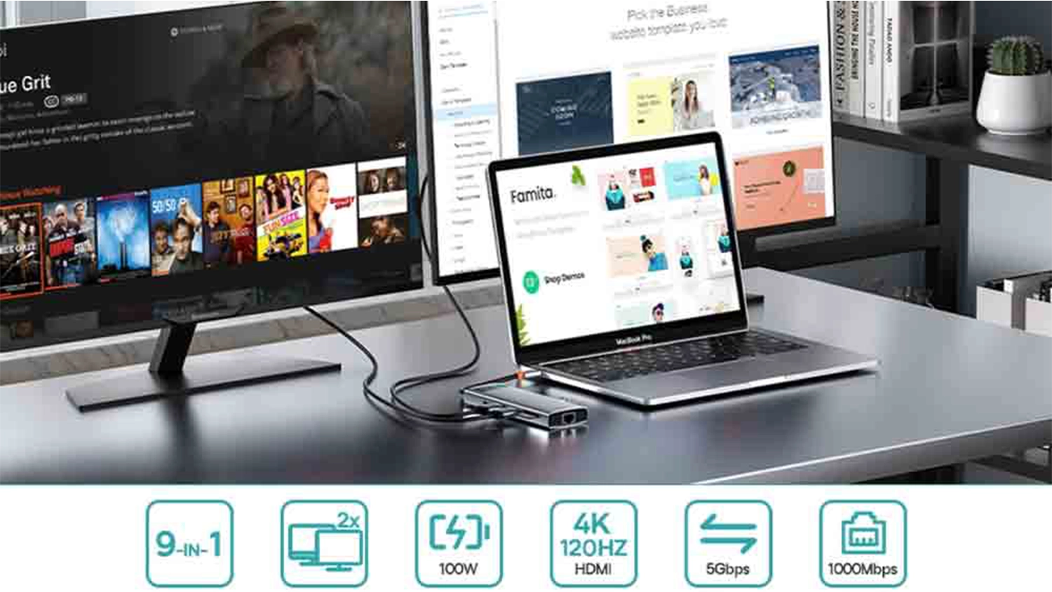 Pripojenie monitorov s dokovacou stanicou Baseus Ultra Joy 6v1 100W 3×USB