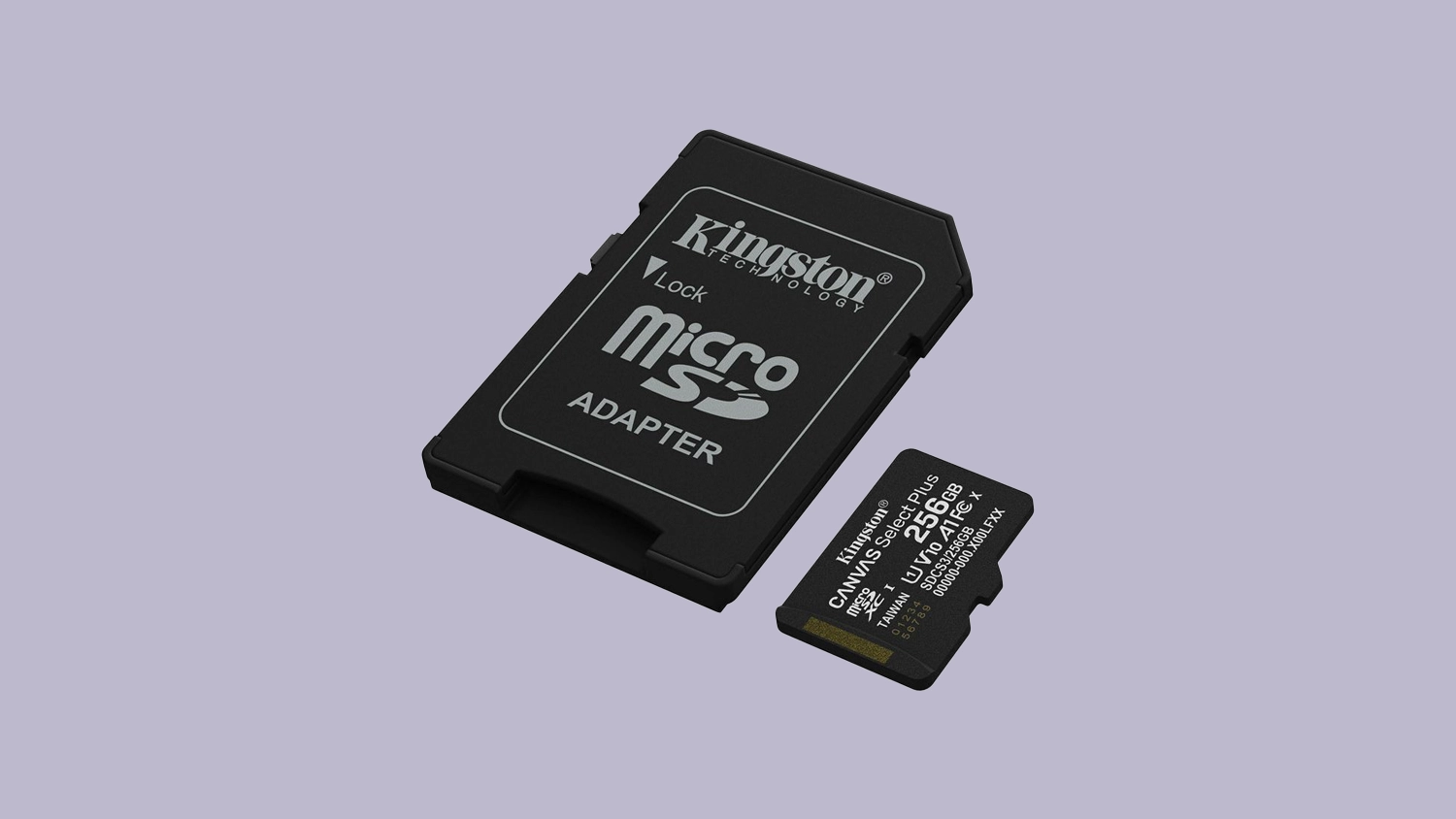 Pamäťová karta Kingston MicroSDXC 256 GB + adaptér šikmý horný pohľad