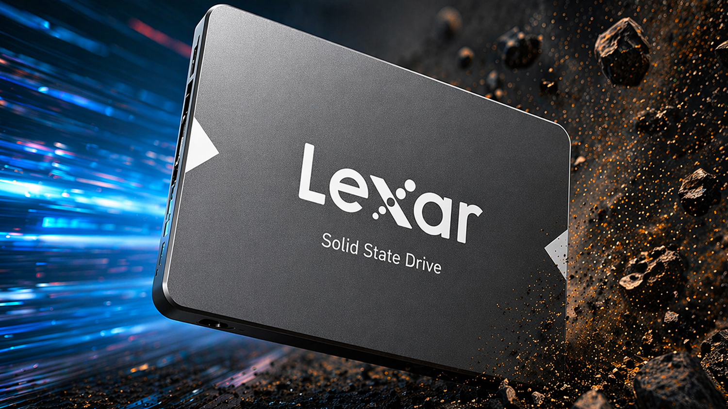 Interní SSD Lexar NS100 2,5" 1TB demonstrující vysoký výkon a odolnost proti nárazům při běžném použití