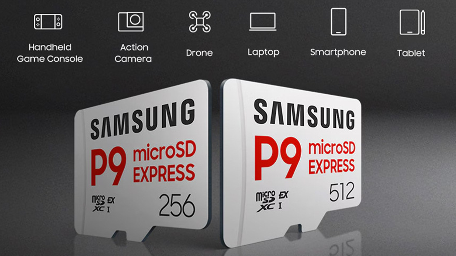 Paměťové karty Samsung P9 microSD se znázorněnými inonami zařízení