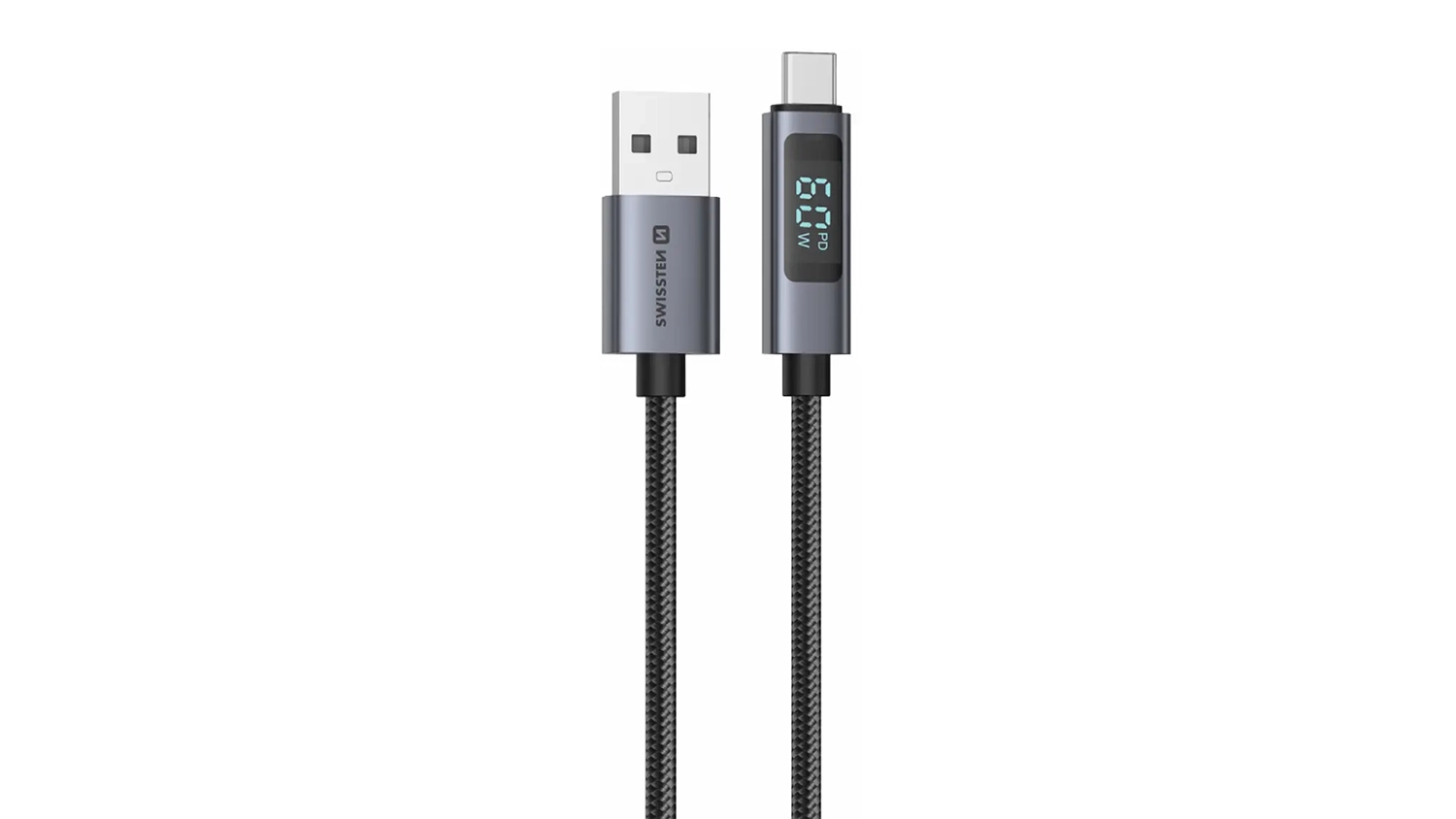 Oba konektory kábla SWISSTEN LCD USB-A / USB-C s displejom
