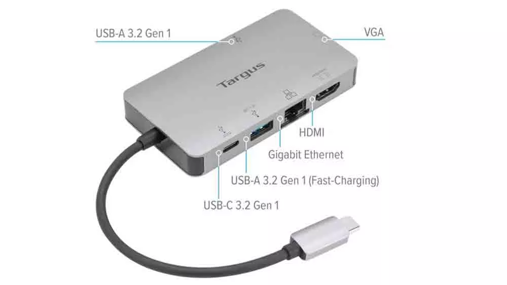Dokovací stanice USB-C 4K HDMI/VGA Targus 100W PD, porty_03