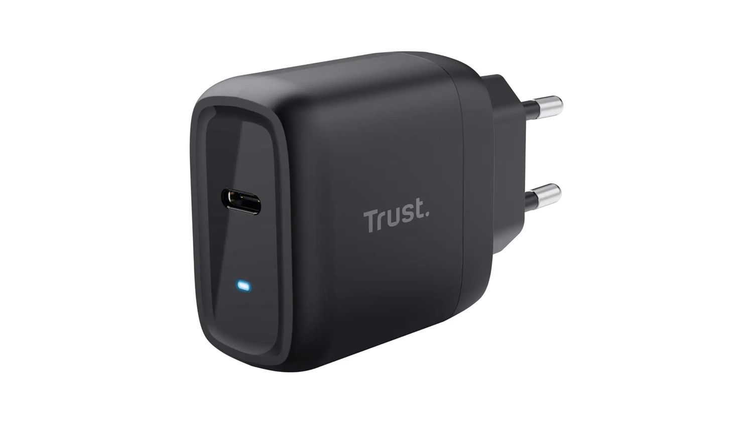 Nap&aacute;jec&iacute; adapt&eacute;r Trust 45W USB-C čern&yacute; bočn&iacute; pohled