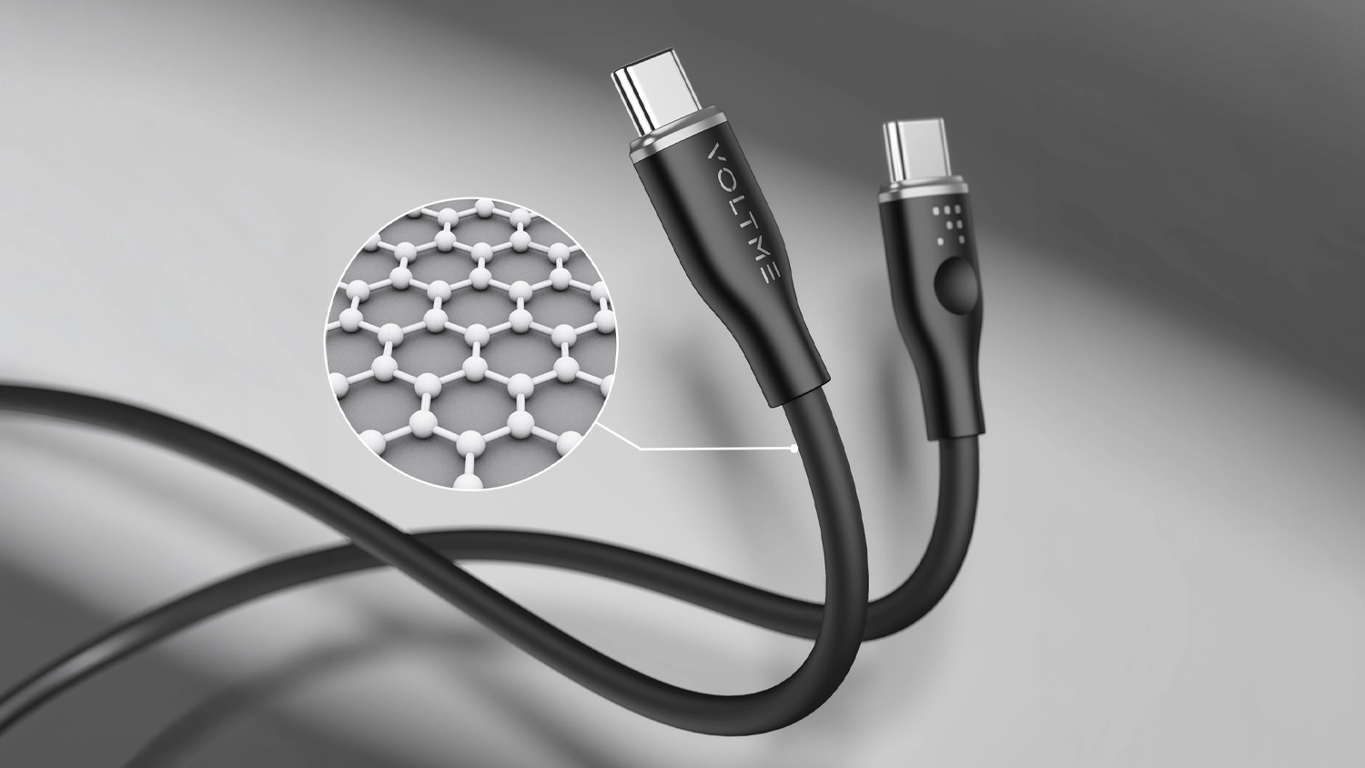 Kabel VOLTME Powerlink Moss Series CTC 5A/100W 1,8 m čern&yacute; s vyznačenou strukturou povrchu pro zdůrazněn&iacute; odolnosti a flexibility