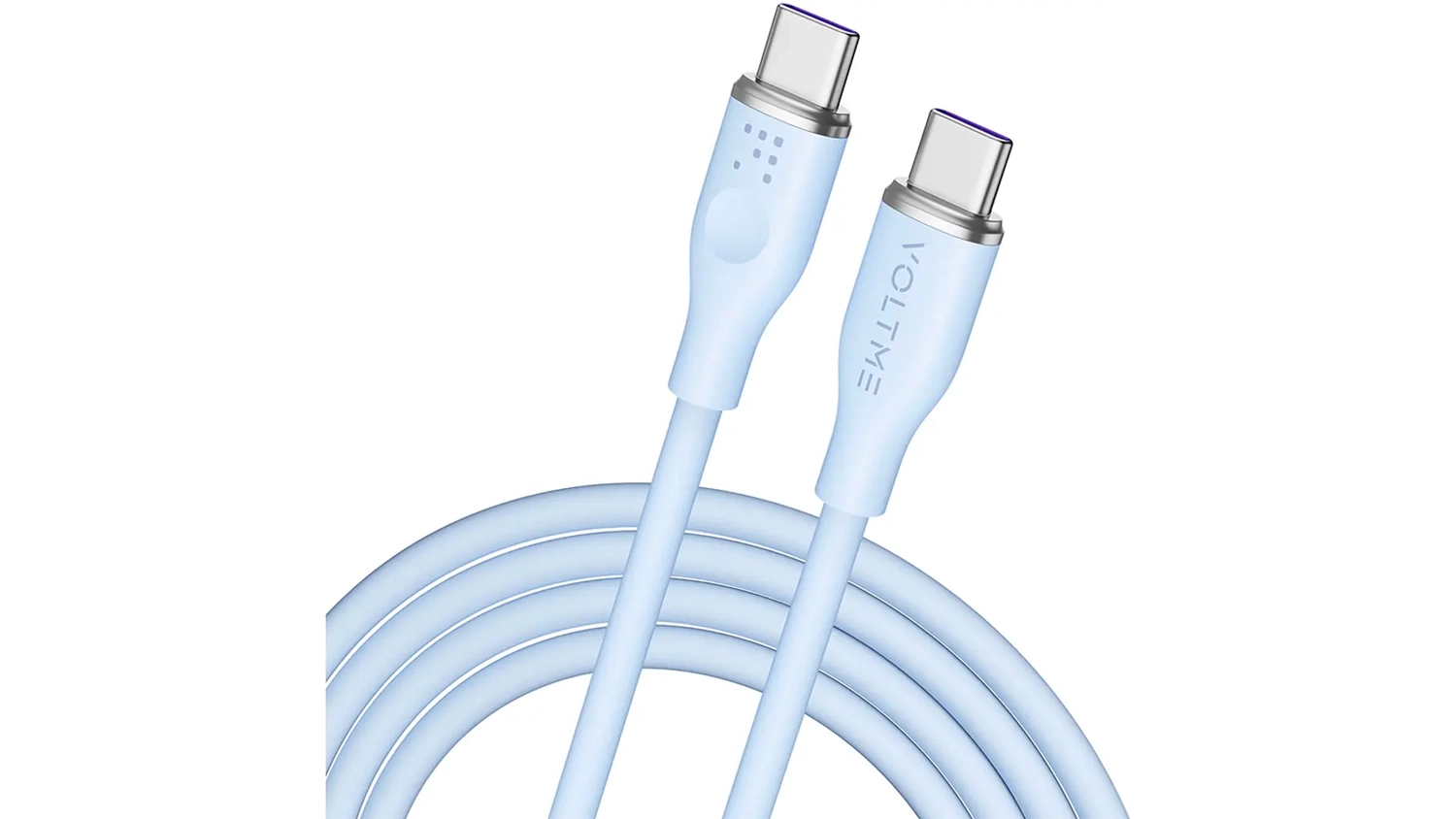Kabel VOLTME Powerlink Moss Series 100 W 1,8 m modrý na bílém pozadí s viditelným designem a konektory