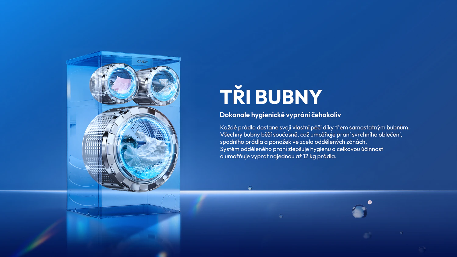 Grafika k systému tří bubnů pračky Candy MultiWash